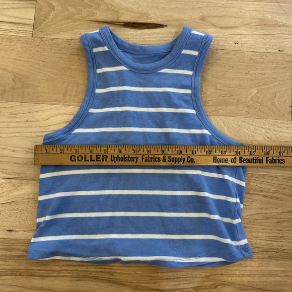 Maeve Anthropology Ribbed Crop Blue Striped Tank Size Large - Picture 3 of 4